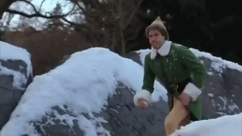 buddy the elf in a snowball fight in central park